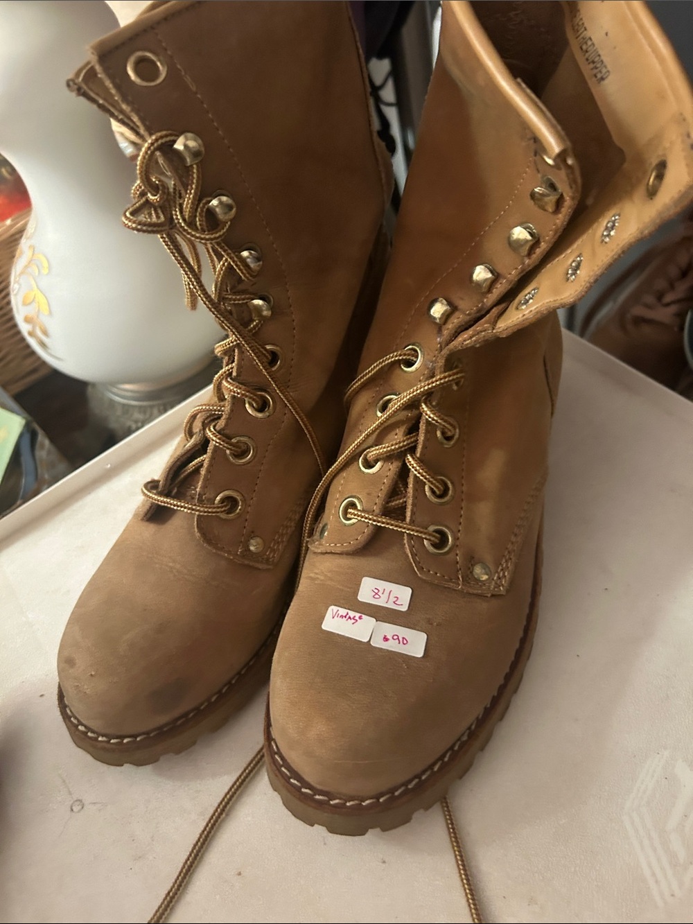 Women’s Brown Lace-Up Work Boots with Gold Hardware